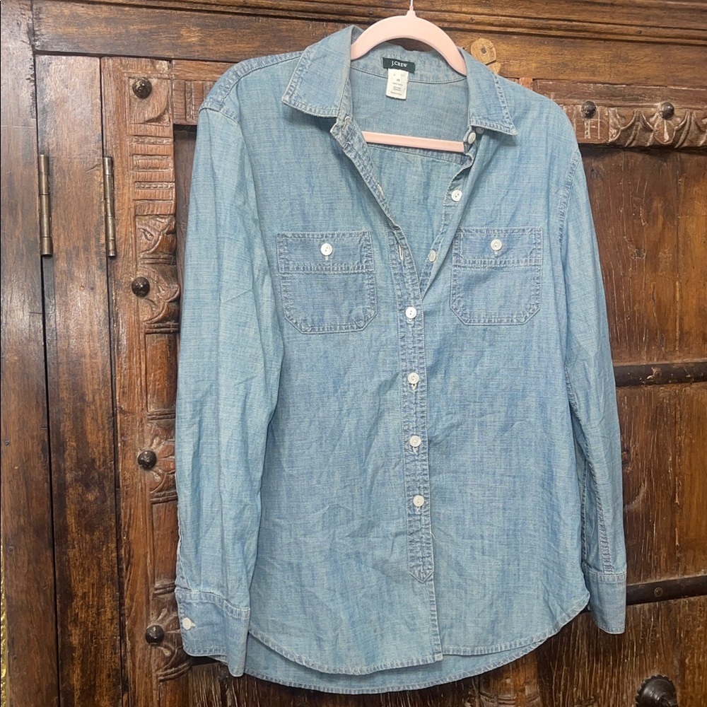 J.Crew Chambray Denim Button Up Shirt 100% Cotton Size XS